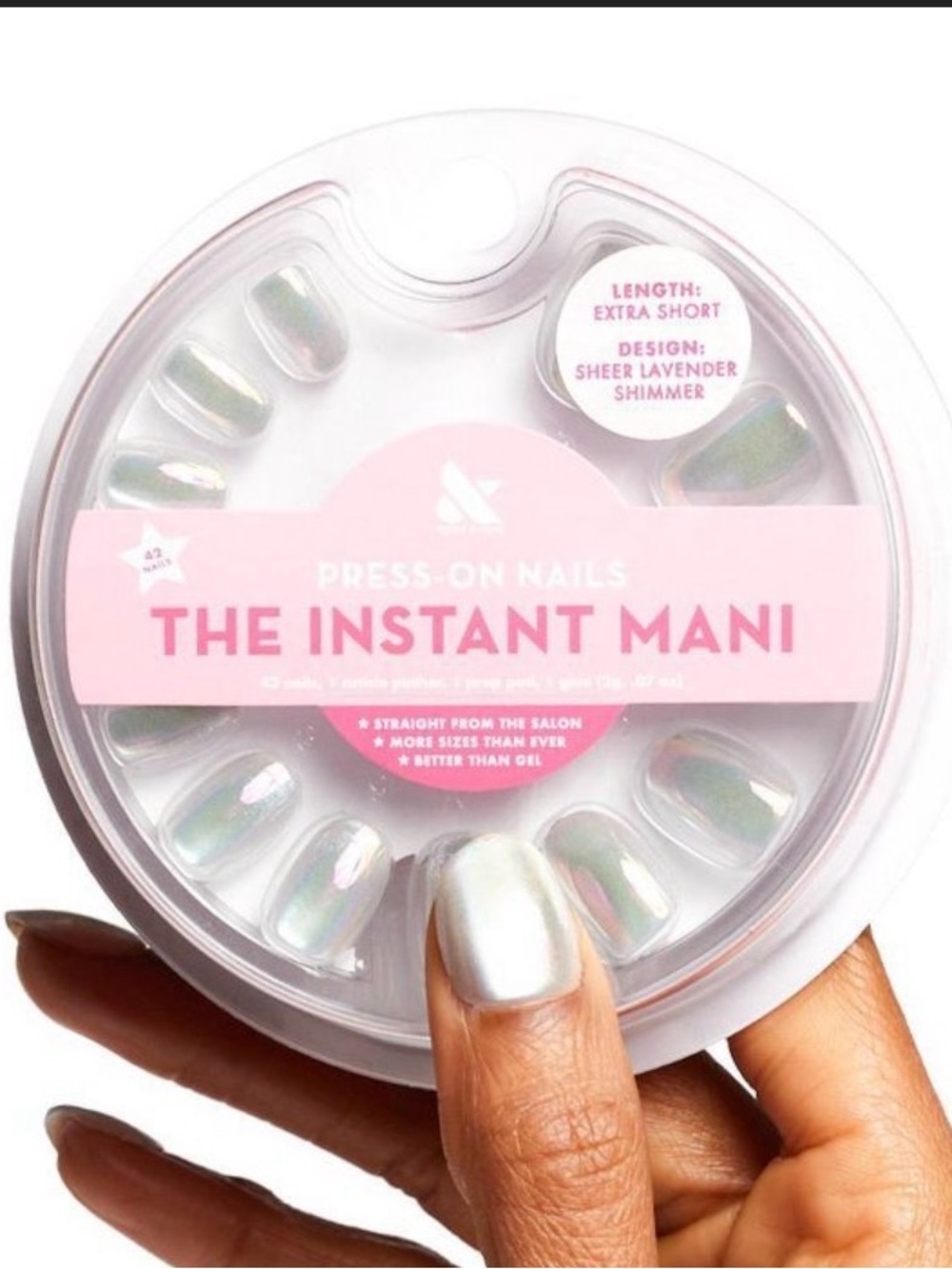 Olive & June Extra Short, Round, Sheer Lavender Shimmer Glue on Press-On Nails